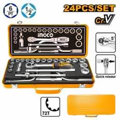 INGCO 24PCS 1/2" DR. SOCKET SET WITH METAL BOX HKTS0243