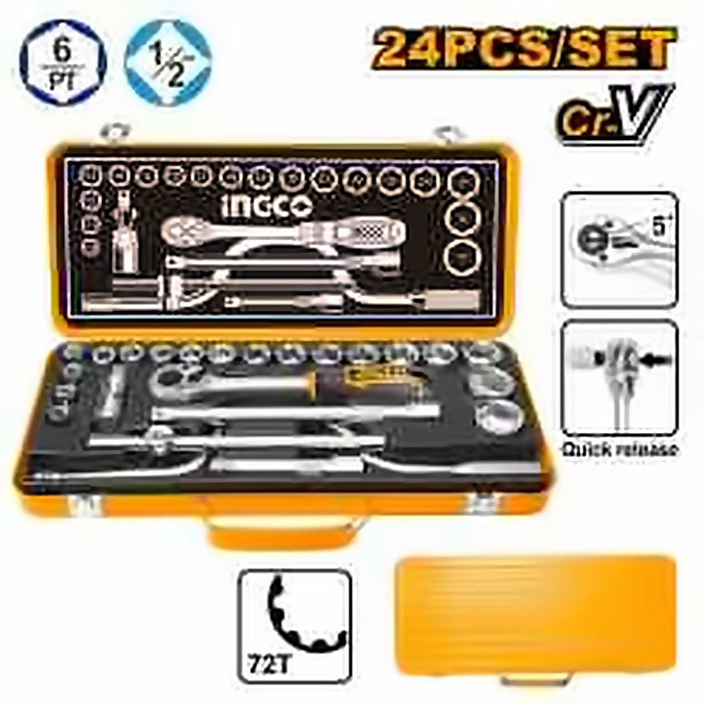 INGCO 24PCS 1/2" DR. SOCKET SET WITH METAL BOX HKTS0243