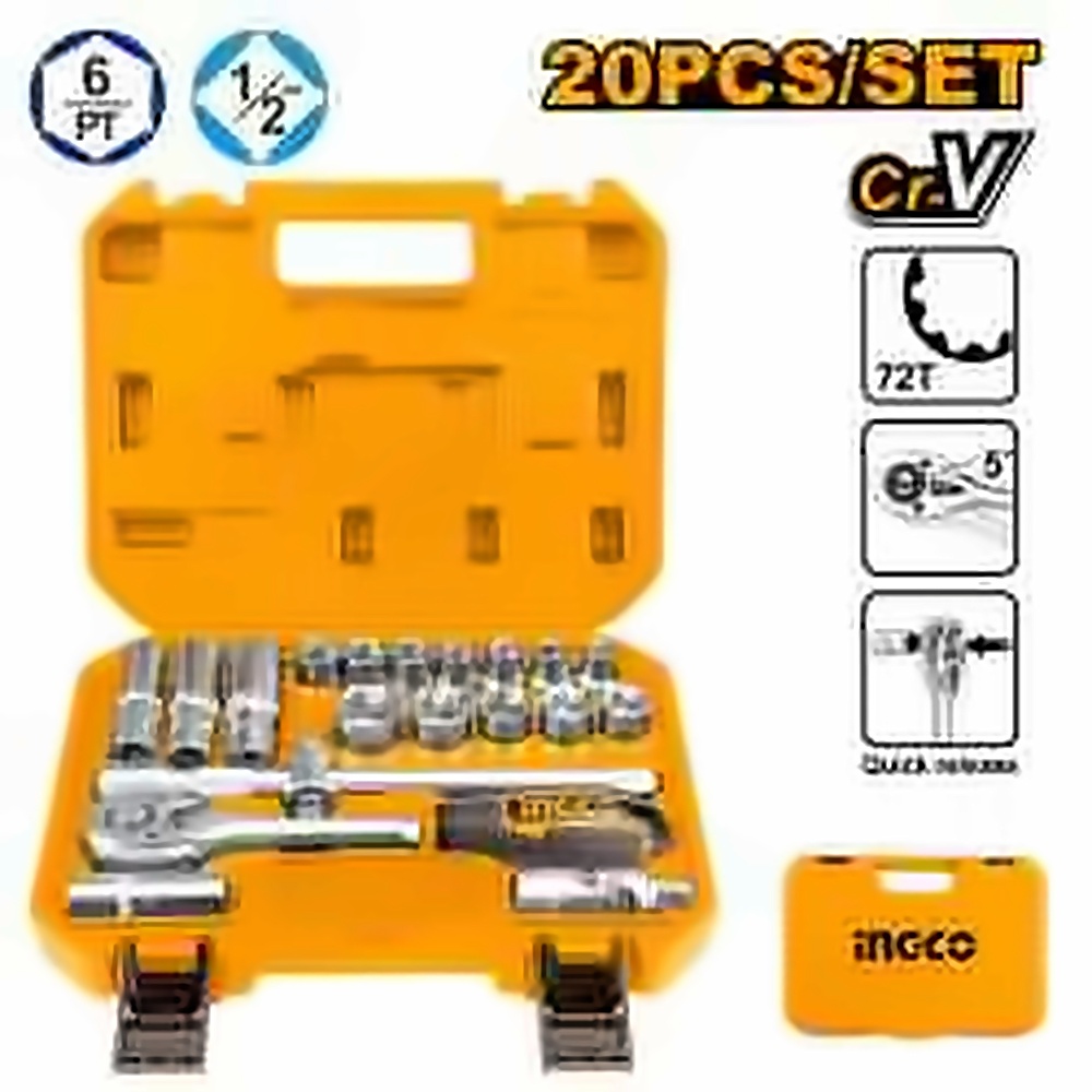 INGCO 20PCS 1/2" DR. SOCKET SET 10-24MM HKTS12201