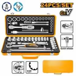 INGCO 24PCS 1/2" DR. SOCKET SET 10-32MM METAL BOX HKTS12242