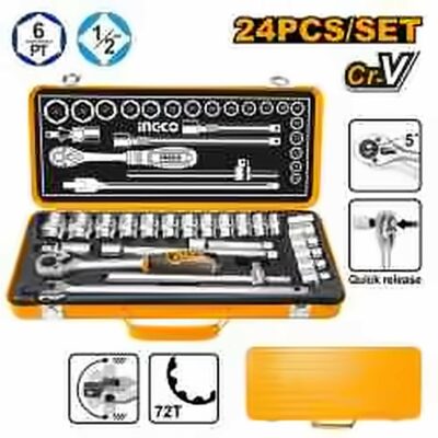 INGCO 24PCS 1/2" DR. SOCKET SET 10-32MM METAL BOX HKTS12242