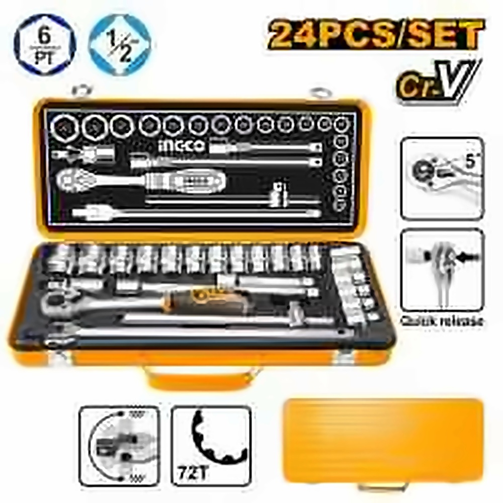 INGCO 24PCS 1/2" DR. SOCKET SET 10-32MM METAL BOX HKTS12242