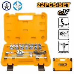 INGCO 22PCS 3/8" DR. SOCKET SET 8-22MM W/72T RATCHET HANDLE HKTS38221