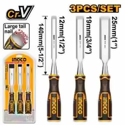INGCO 3PCS WOOD CHISEL SET 12MM 19MM 25MM HKTWCS301