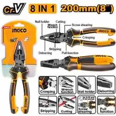 INGCO 8-IN-1 MULTI FUNCTION COMBI PLIER 8" 200MM HMFCP28200