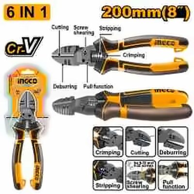 INGCO 6-IN-1 MULTI FUNCTION DIAGONAL CUTTING PLIER 8" 200MM HMFDCP28200