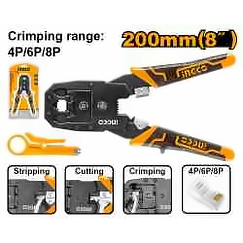 INGCO MODULE PLUG CRIMMPER 8"200MM RANGE 4P,6P&8P HMPC1468P