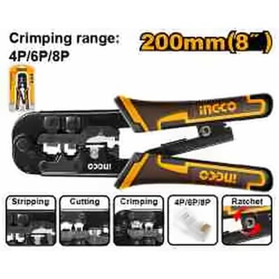 INGCO MODULE PLUG CRIMMPER 8"200MM RANGE 4P,6P&8P HMPCN2468R