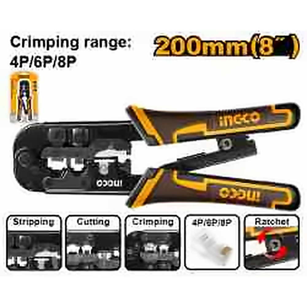 INGCO MODULE PLUG CRIMMPER 8"200MM RANGE 4P,6P&8P HMPCN2468R