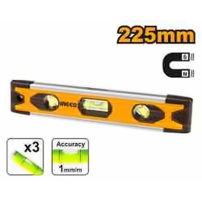 INGCO 3 VIALS MAGNETIC TORPEDO LEVEL 225MM HMSL01030