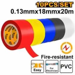 INGCO 10PCS FIRE RESISTANT INSULATION TAPE MIX COLOR 013X18MMX20M HPET1013