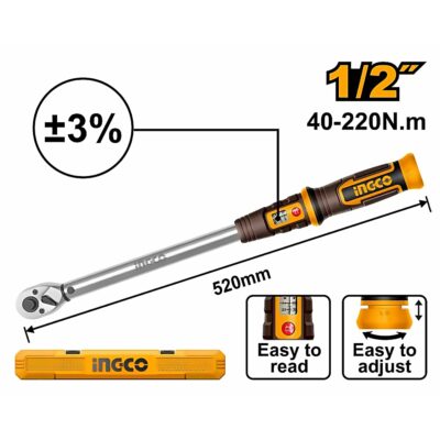 INGCO 1/2" DR. TORQUE WRENCH 40~220NM HPTW1220N8
