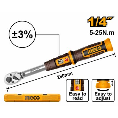 INGCO 1/4" DR. TORQUE WRENCH 5~25NM HPTW1425N8