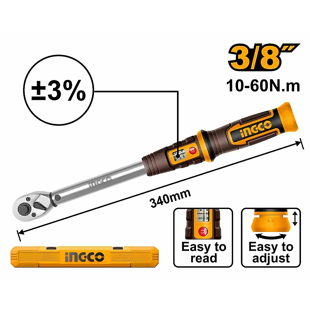 INGCO 3/8" DR. TORQUE WRENCH 10~60NM HPTW3860N8