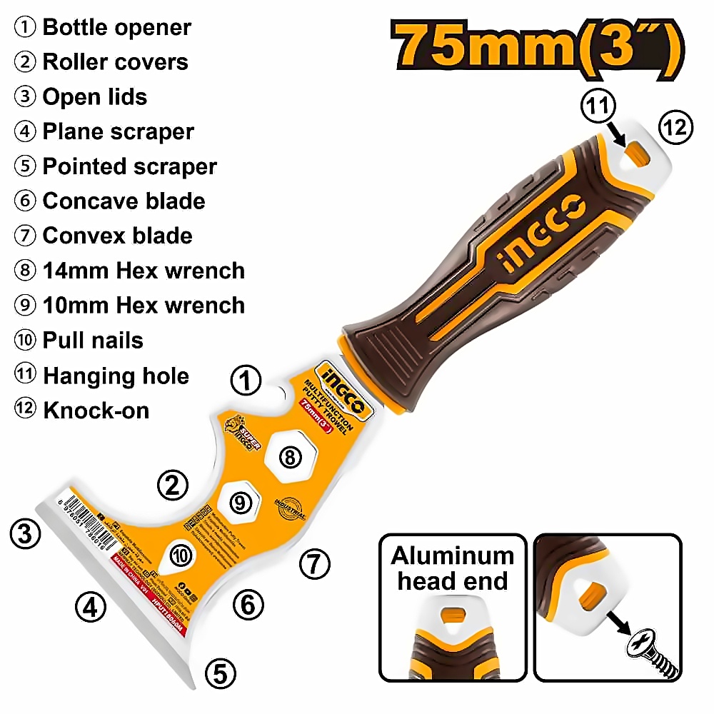 INGCO MULTIFUNCTION PUTTY TROWEL 75MM HPUT18060M