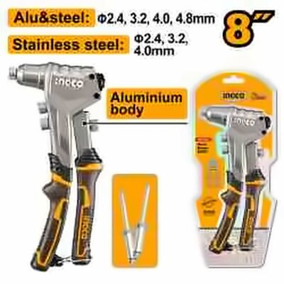 INGCO ALUM BODY HD HAND RIVETER 2.4- 4.8MM, SS RIVET UP TO 4.0MM HR081
