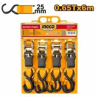 INGCO 4PCS RATCHET STRAP SET 25X6M (20FT) 0.65T HRSP065607