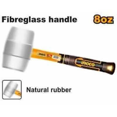 INGCO WHITE RUBBER NON-SPARK HAMMER 8OZ FIBERGLASS HANDLE HRUH8908