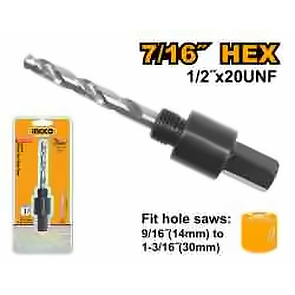 INGCO ARBOR FOR HOLE SAW 7/16 HEX SHANK HSA06