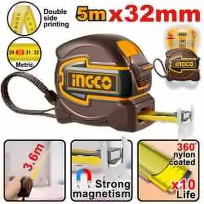INGCO 5M X 32MM STEEL MEASURING TAPE METRIC HSMT80532M