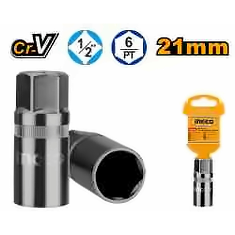 INGCO 1/2IN SPARK PLUG SOCKET 21MM HSPS12211