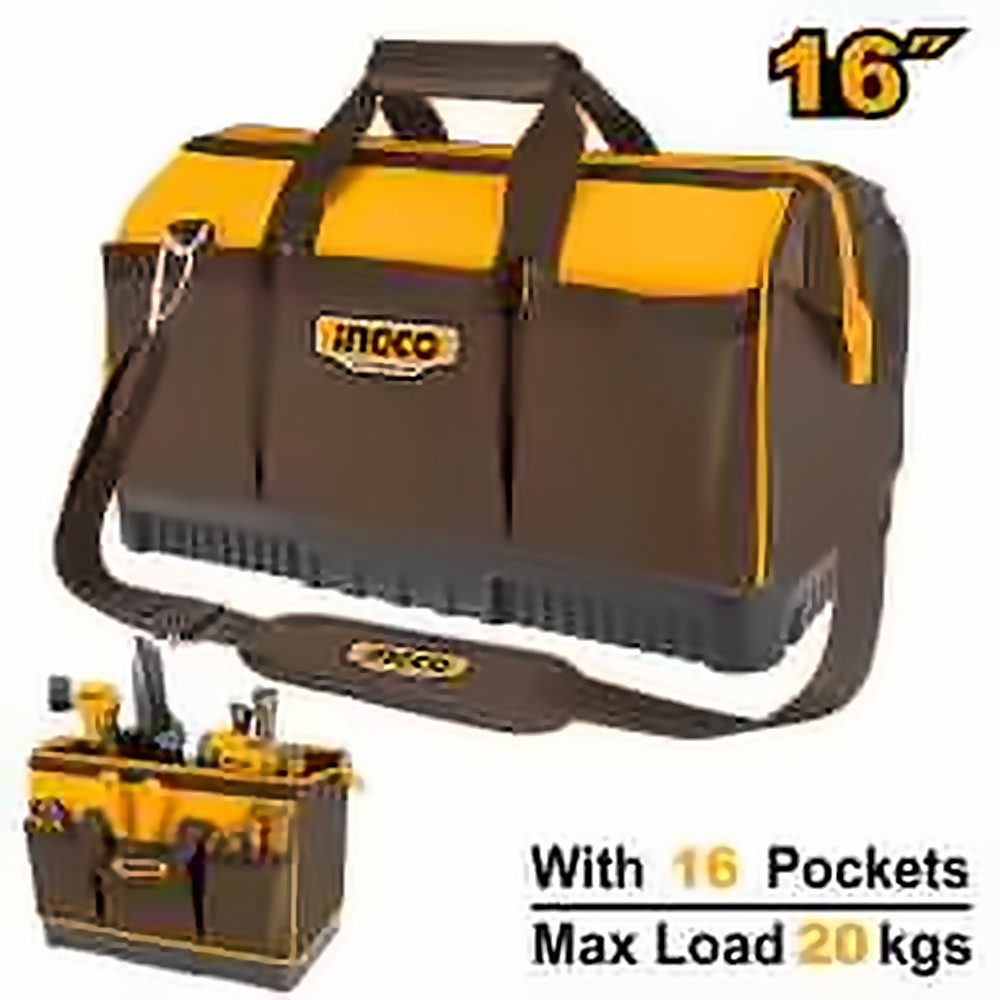 INGCO 16" H/DUTY IND.TOOL BAG,16 POCKETS, SHOULDER STRAP 41*25*26CM HTBG08