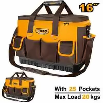 INGCO 16" H/DUTY IND. TOOL BAG,25 POCKETS,SHOULDER STRAP 46*23*33CM HTBG10