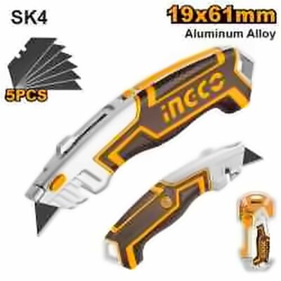 INGCO UTILITY KNIFE WITH 6 SK5 BLADES HUK6118