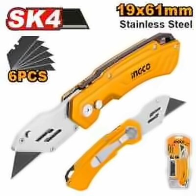 INGCO STAINLESS STEEL FOLDING KNIFE 180MM + 6PCS SK5 BLADE HUK6288