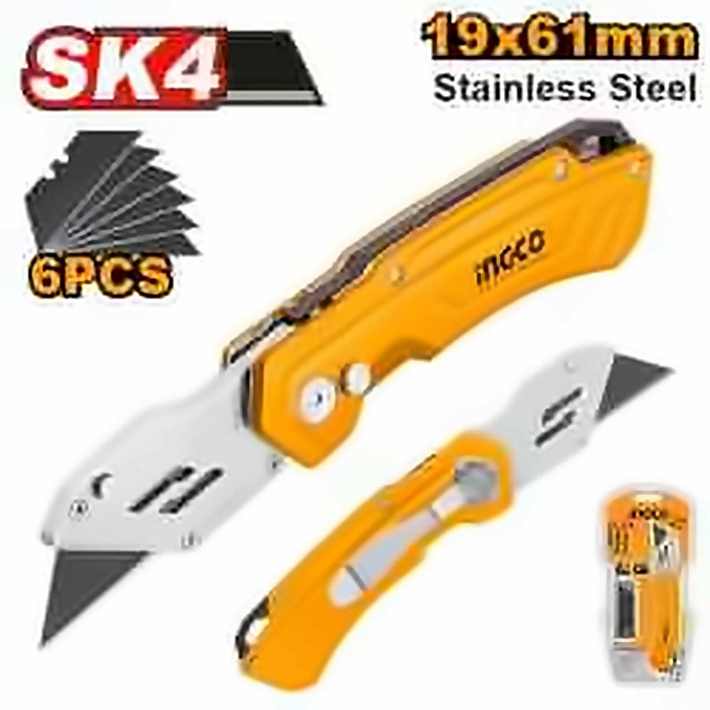 INGCO STAINLESS STEEL FOLDING KNIFE 180MM + 6PCS SK5 BLADE HUK6288