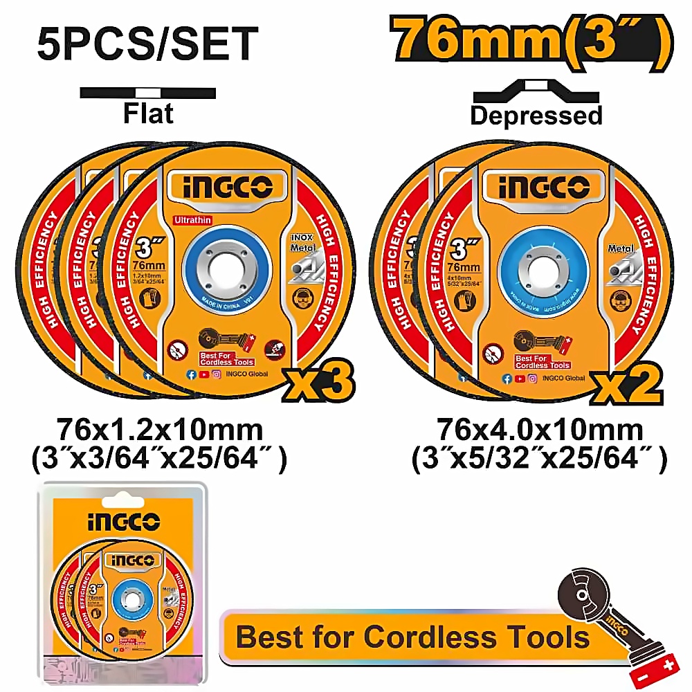 INGCO 5 PCS/SET 76MM ABRASIVE CUTTING GRINDING DISC FOR CAGLI7601, MCD303768