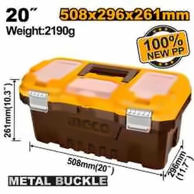 INGCO 20" PLASTIC TOOL BOX METAL LATCH W/ORGANISER 508*296*261MM PBX2002