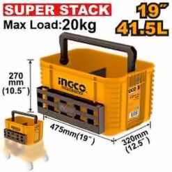 INGCO 19" STACKABLE PLASTIC TOOLS TOTE 475X320X270MM PBXS104