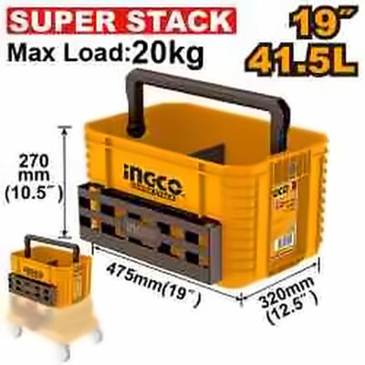 INGCO 19" STACKABLE PLASTIC TOOLS TOTE 475X320X270MM PBXS104