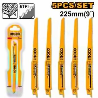 INGCO 5PCS RECIPROCATING SAW BLADE SET 225MM BIM FOR WOOD W/NAIL RSB1111DF