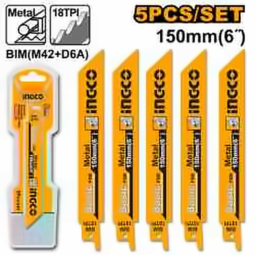 INGCO 5 PCS BI-METAL RECIPRO SAW BLADE 6"X18T RSB922EF