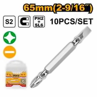 INGCO 10 PCS (-)6.0 & PH 2, 65MM DOUBLE END SCREWDRIVER BITS SDB21HL133