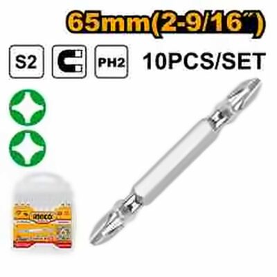 INGCO 10 PCS PH 2 X 65MM DOUBLE END SCREWDRIVER BITS SDB21PH233