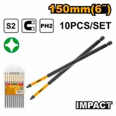 INGCO 10PCS SINGLE END IMPACT SCREWDRIVER BIT, (+)2X150MM SDBIM11PH263