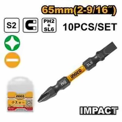 INGCO 10PCS DOUBLE END IMPACT S/DRIVER BIT, (-)6.0 & (+)2X65MM SDBIM21HL133