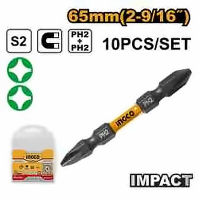 INGCO 10PCS DOUBLE END HIGH IMPACT SCREWDRIVER BIT, (+)2X65MM SDBIM21PH233
