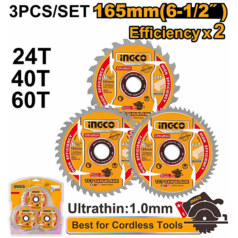 INGCO 2PC TCT SAW BLADE 165MM SET TSB16503