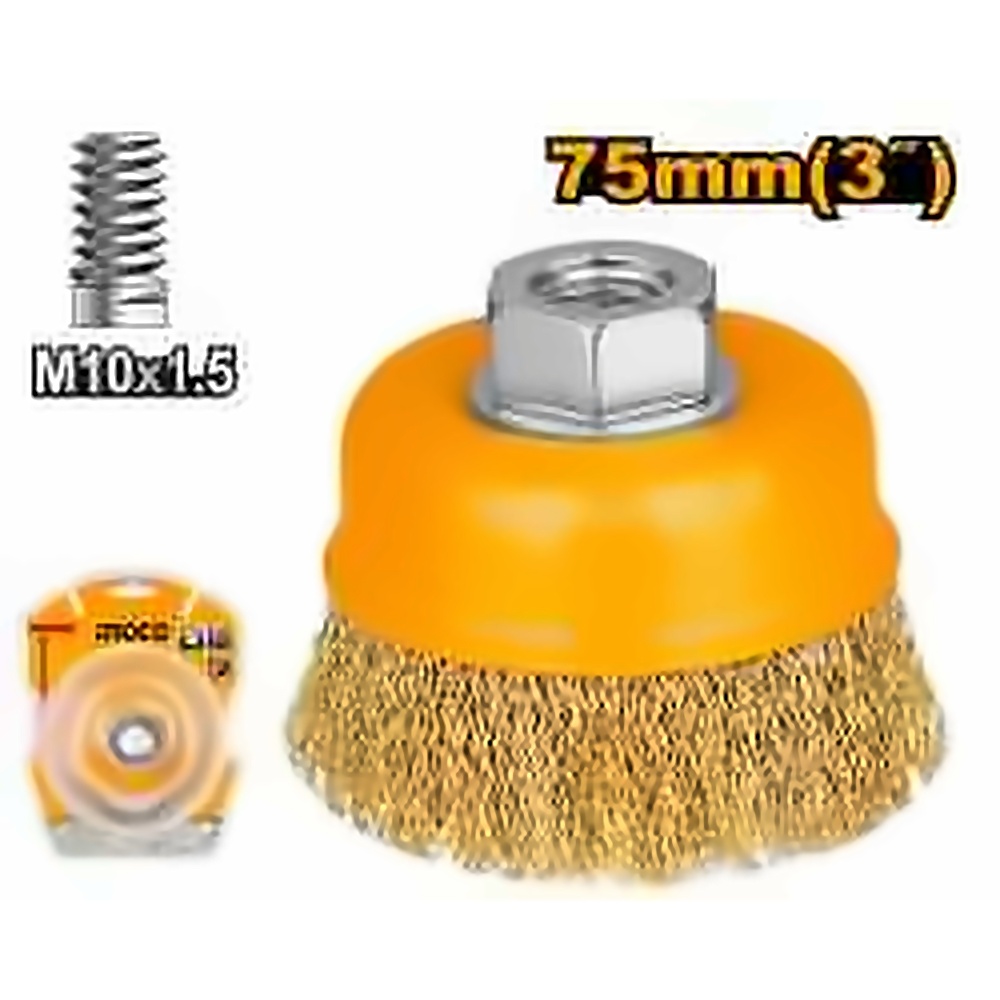 INGCO WIRE CUP BRUSH 75MM M10X1.5 BORE (FOR 4" GRINDER) WB10752