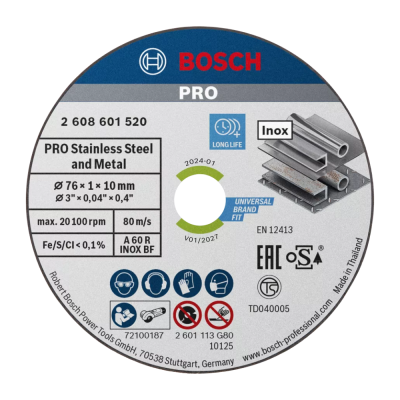 Bosch Professional Stainless Steel & Metal Cutting Disc, 76 x 1 x 10mm, for GWS 12V-76