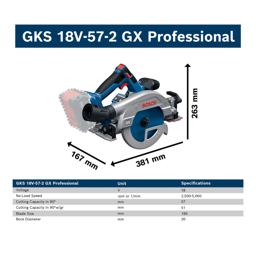 Bosch GKS 18V-57-2GX Professional Cordless Circular Saw, 165mm, Bare Unit - Image 3
