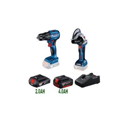 Bosch Combo Kit GSB 185-LI Cordless Impact Drill and GWS 180-LI Angle Grinder with Battery and Charger