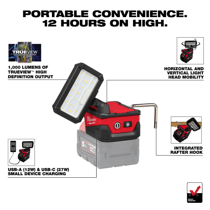 Milwaukee M18 ALIS-0 Service Area Light 1000 Lumens (Bare Tool) - Image 3